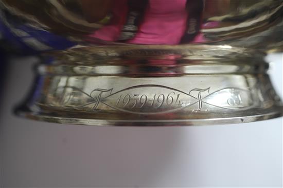 A 1960s J. P. Wood for Asprey & Co silver commemorative rose bowl and pierced cover, 40.5 oz.